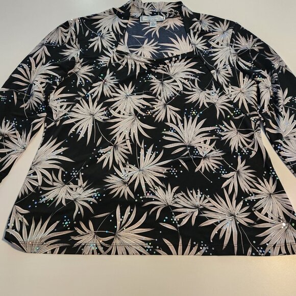 Simonton Says Top Rhinestones Floral Black White‎ Bling Elegant Womens Medium - Picture 7 of 14